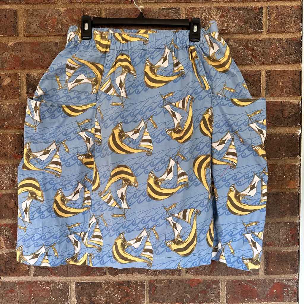 Hand Made Blue And Yellow Nautical Sailboat Print Skirt
